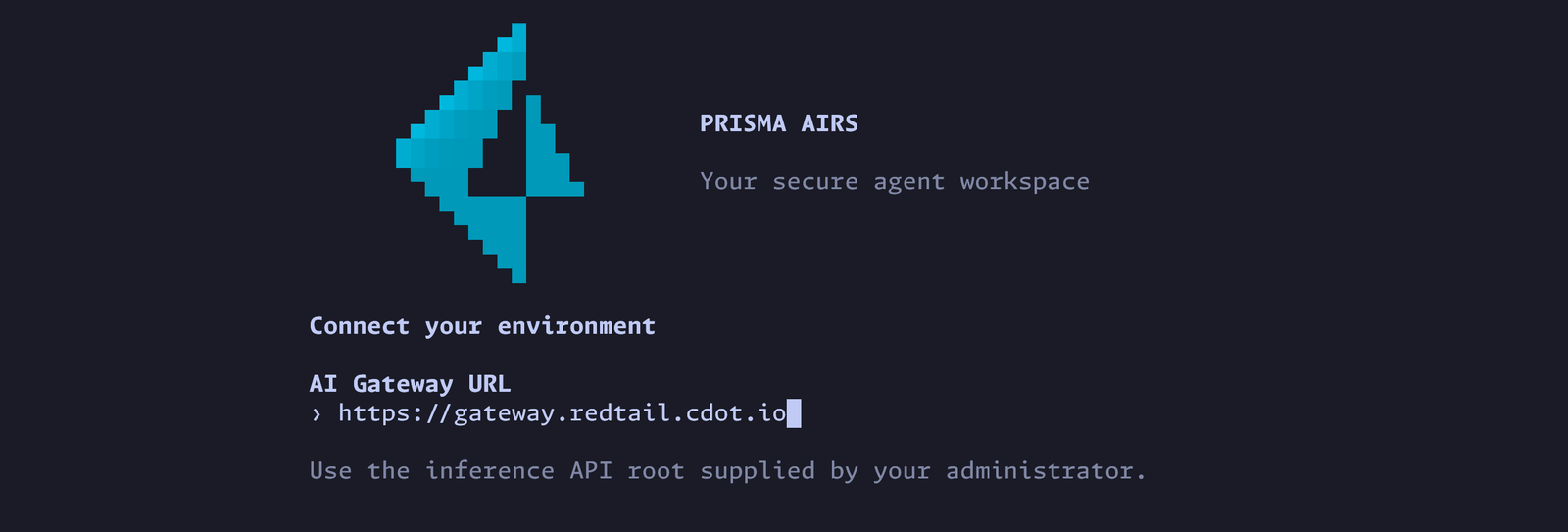 The AI Gateway URL prompt with a gateway address entered and no path.